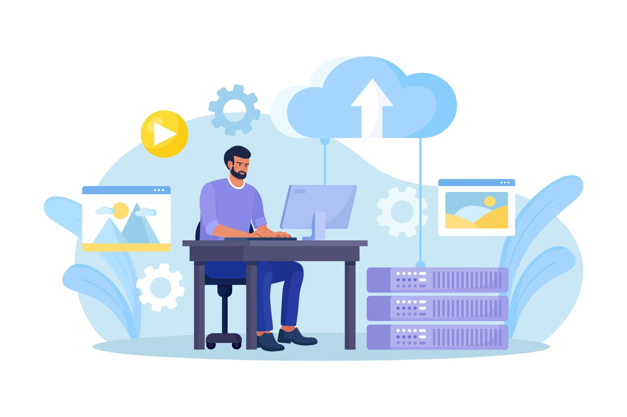 Person working with software, cloud services and servers