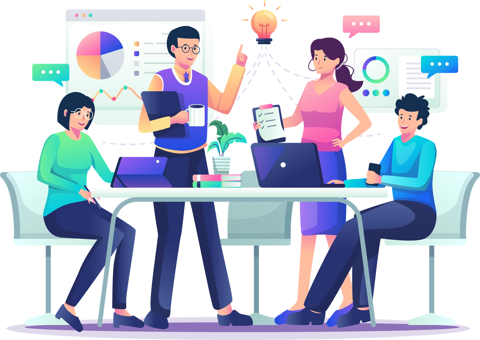 Business team working together around a table